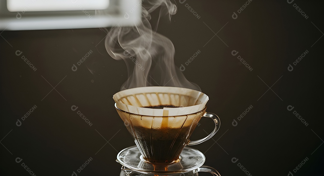 Coando café em uma xícara de vidro