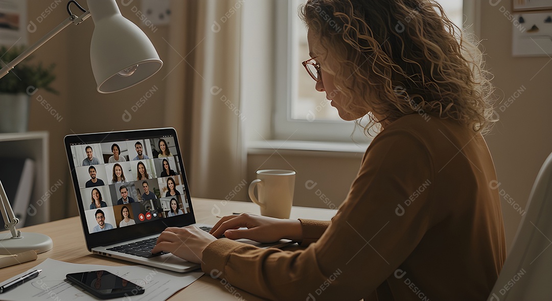 Mulher jovem empresária mexendo em seu notebook