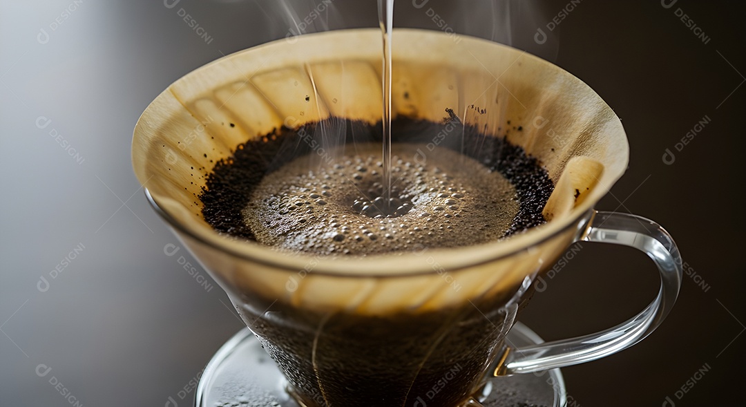 Coando café em uma xícara de vidro