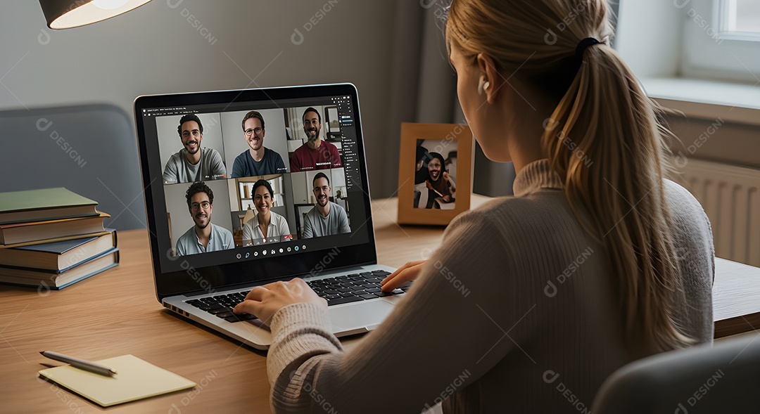 Mulher jovem empresária mexendo em seu notebook