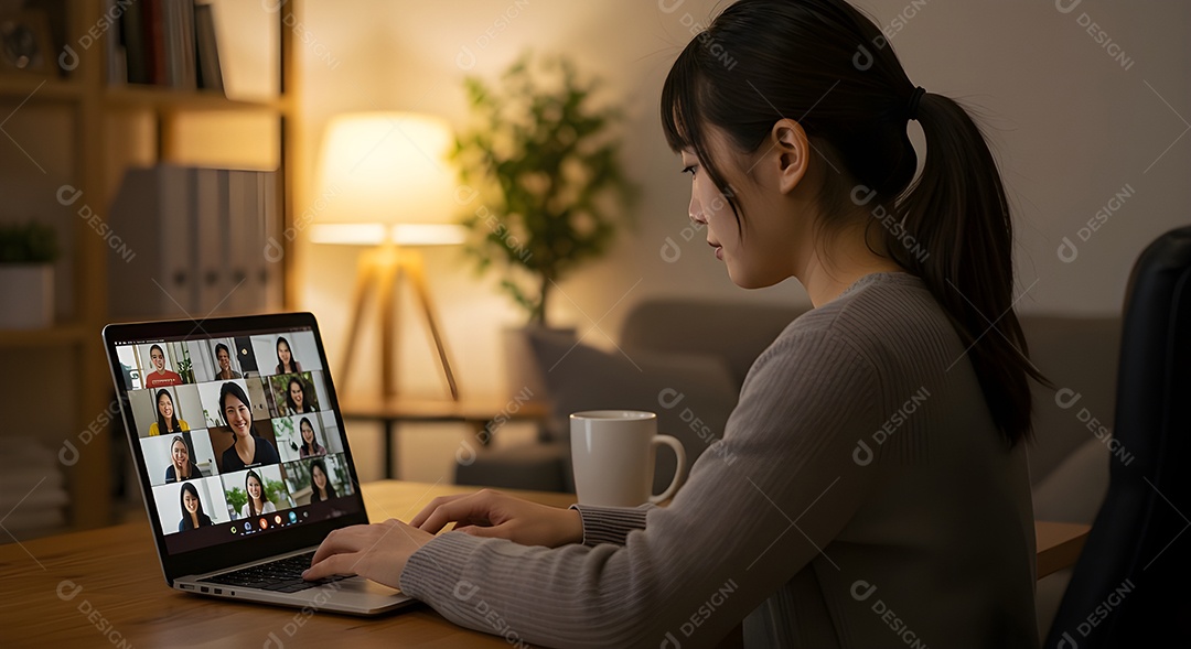 Mulher jovem empresária mexendo em seu notebook