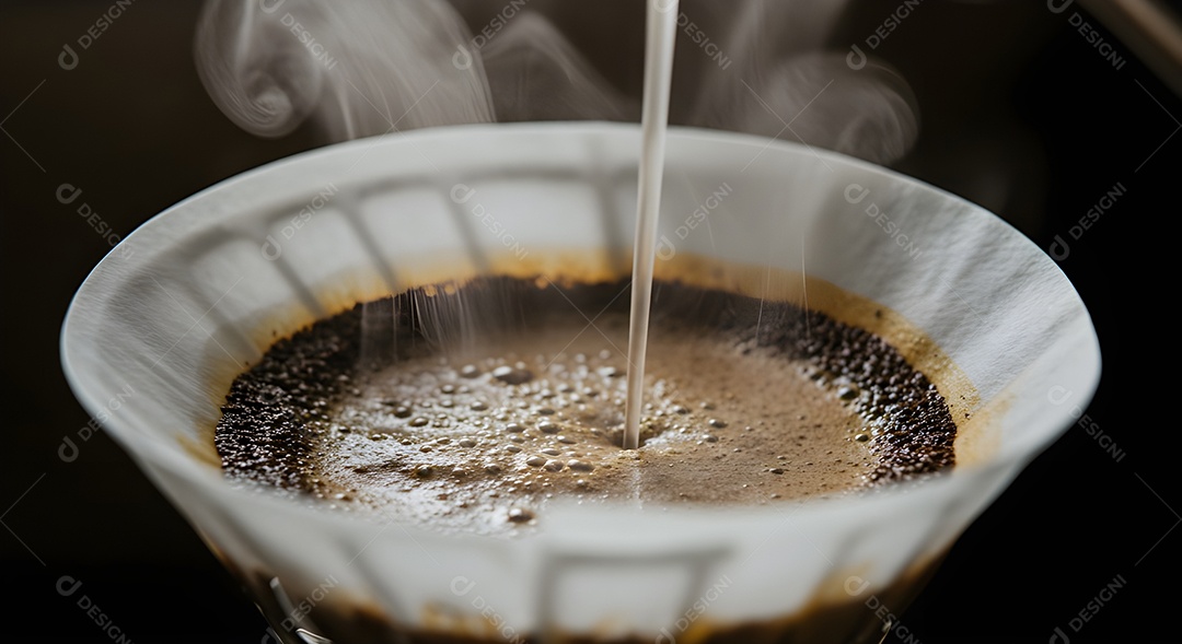 Coando café em uma xícara de vidro