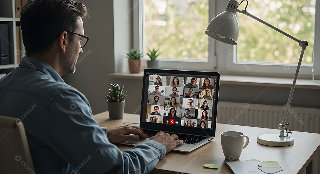 Homem jovem empresário mexendo em seu notebook