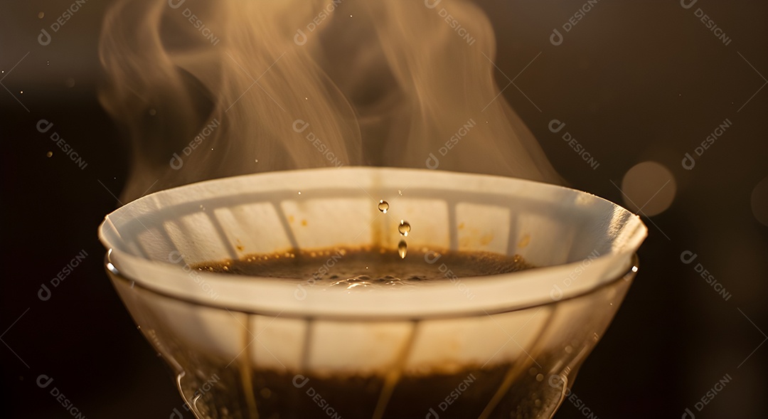 Coando café em uma xícara de vidro