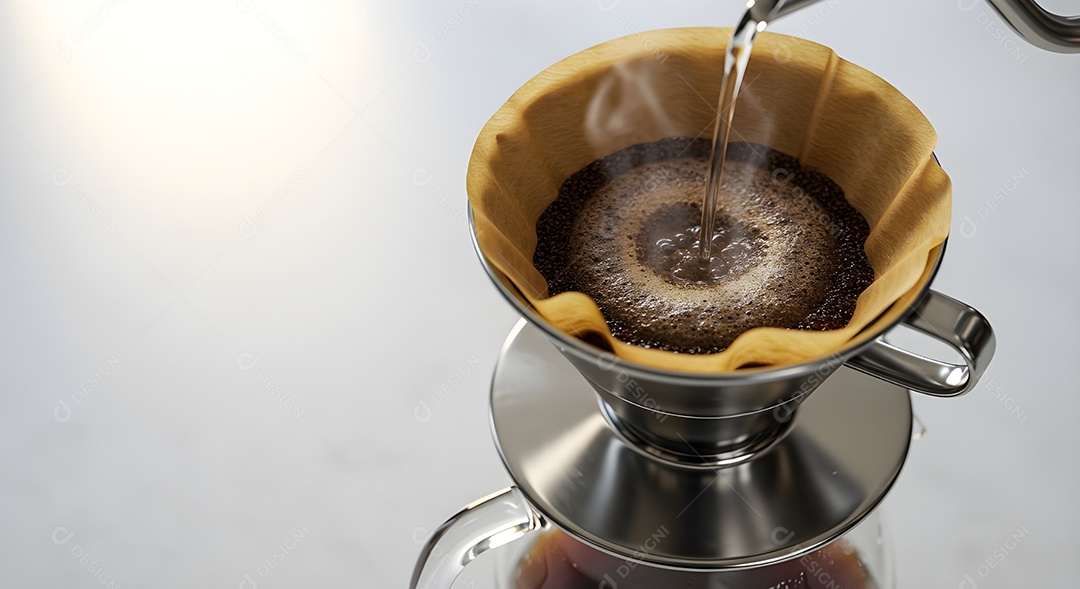 Coando café em uma xícara de vidro