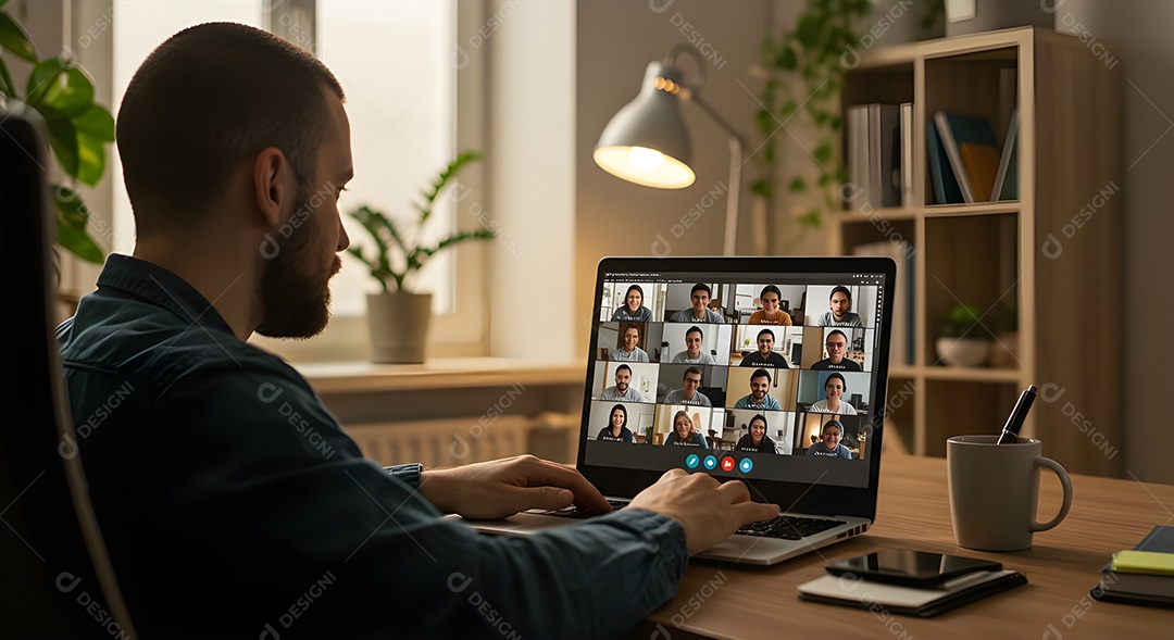 Homem jovem empresário mexendo em seu notebook