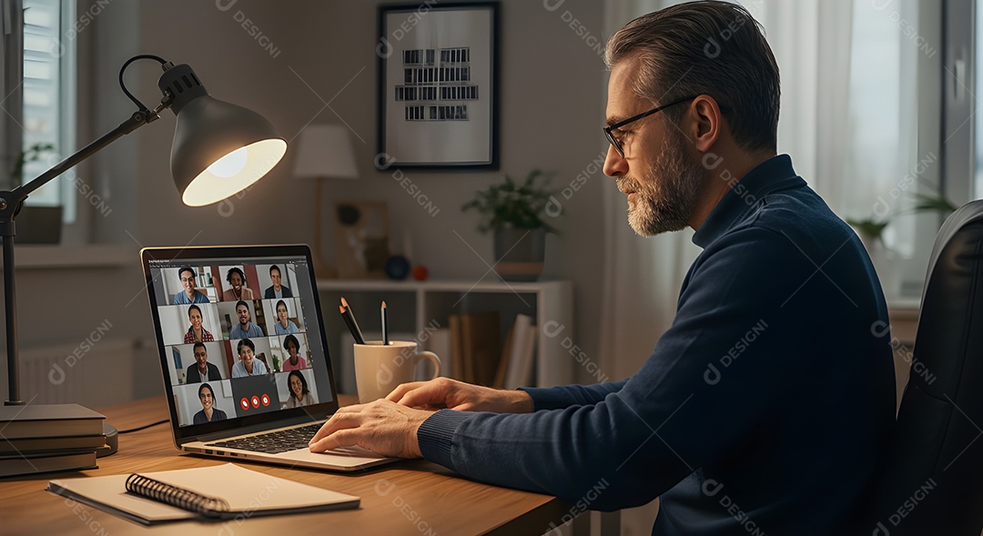 Homem jovem empresário mexendo em seu notebook
