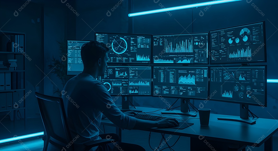 Homem empresário em um escritório mexendo em seu computador