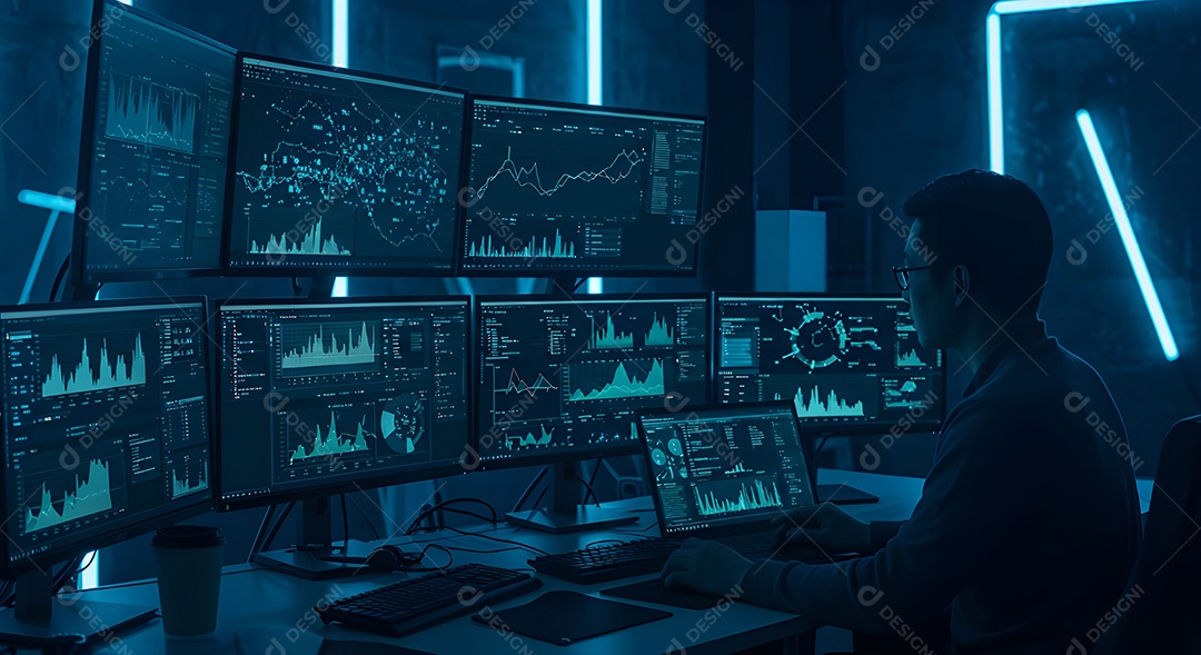 Homem empresário em um escritório mexendo em seu computador