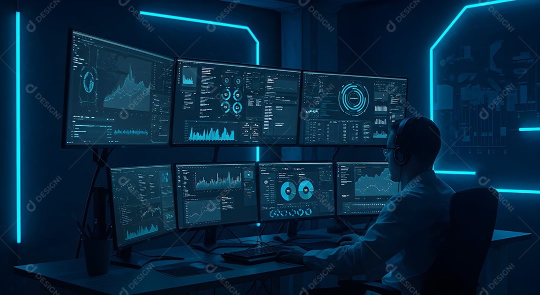 Homem empresário em um escritório mexendo em seu computador