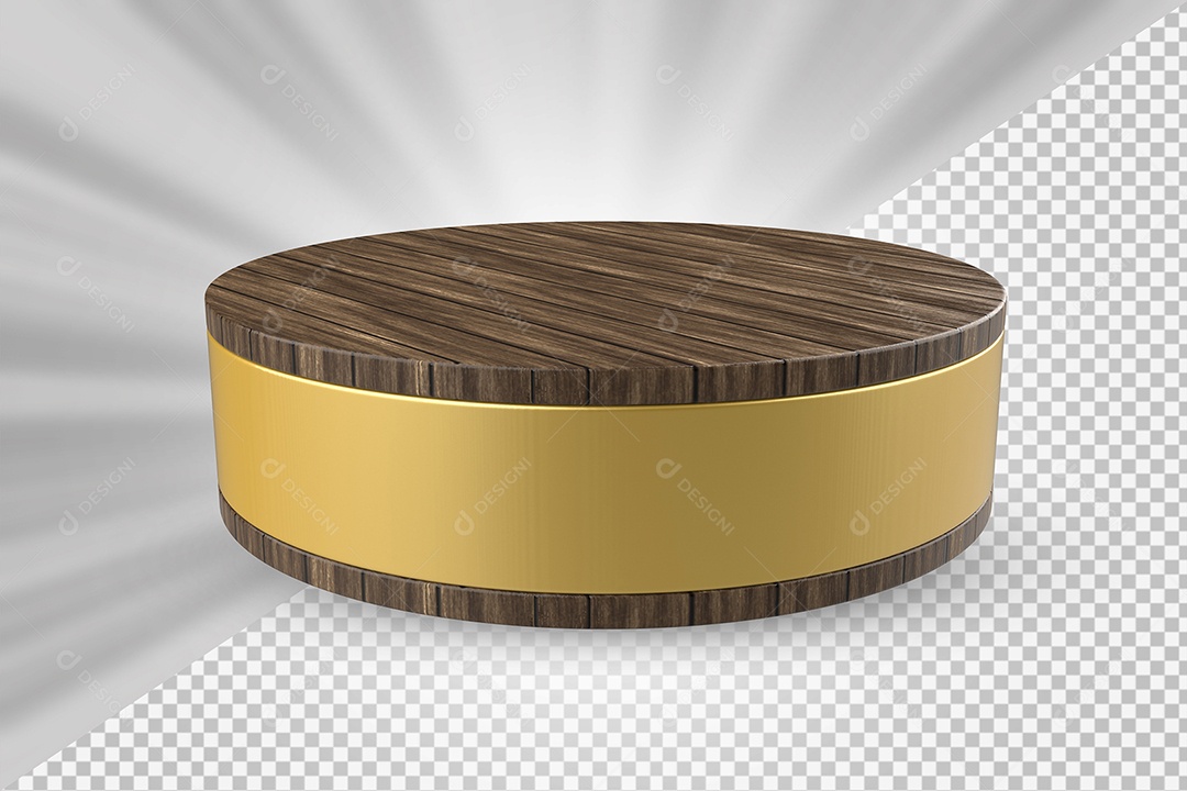 Elemento 3D Podium de Madeira Dourado Para Composição PSD
