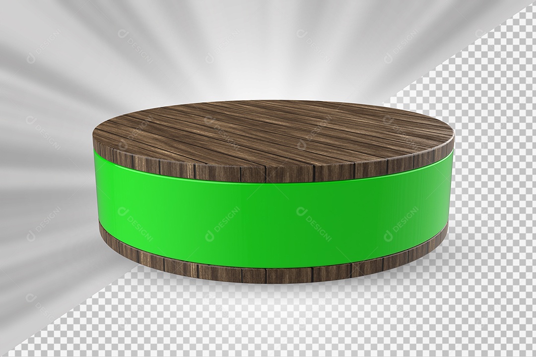 Elemento 3D Podium de Madeira Verde Para Composição PSD