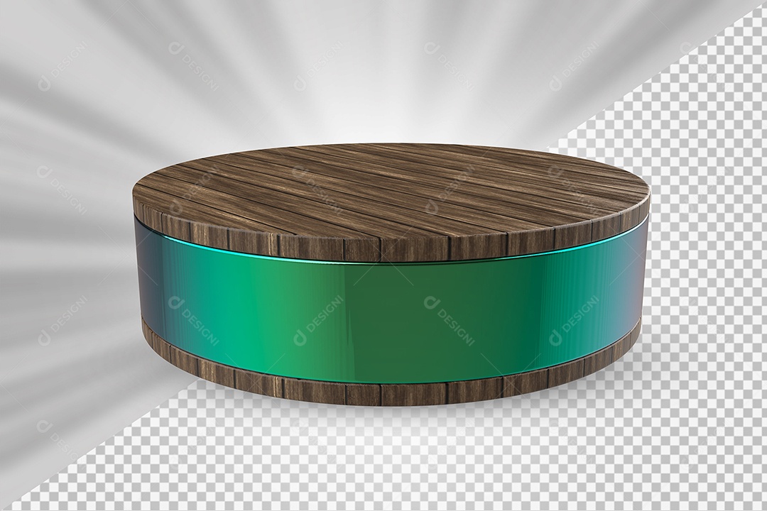 Elemento 3D Podium de Madeira Verde Para Composição PSD