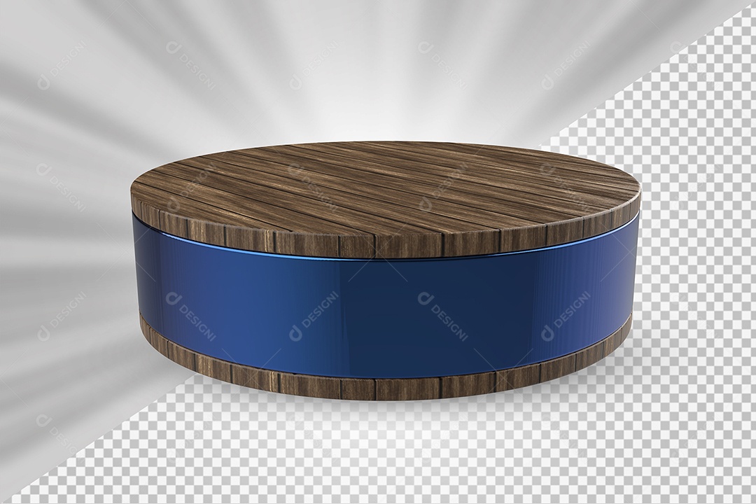 Elemento 3D Podium de Madeira Azul Para Composição PSD