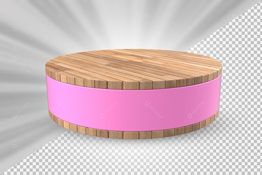 Elemento 3D Podium de Madeira Rosa Para Composição PSD