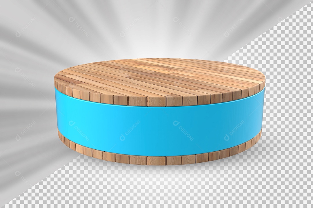 Elemento 3D Podium de Madeira Azul Para Composição PSD