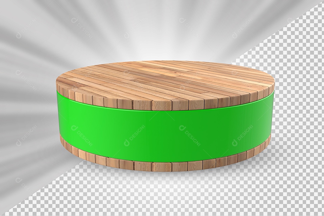 Elemento 3D Podium de Madeira Verde Para Composição PSD