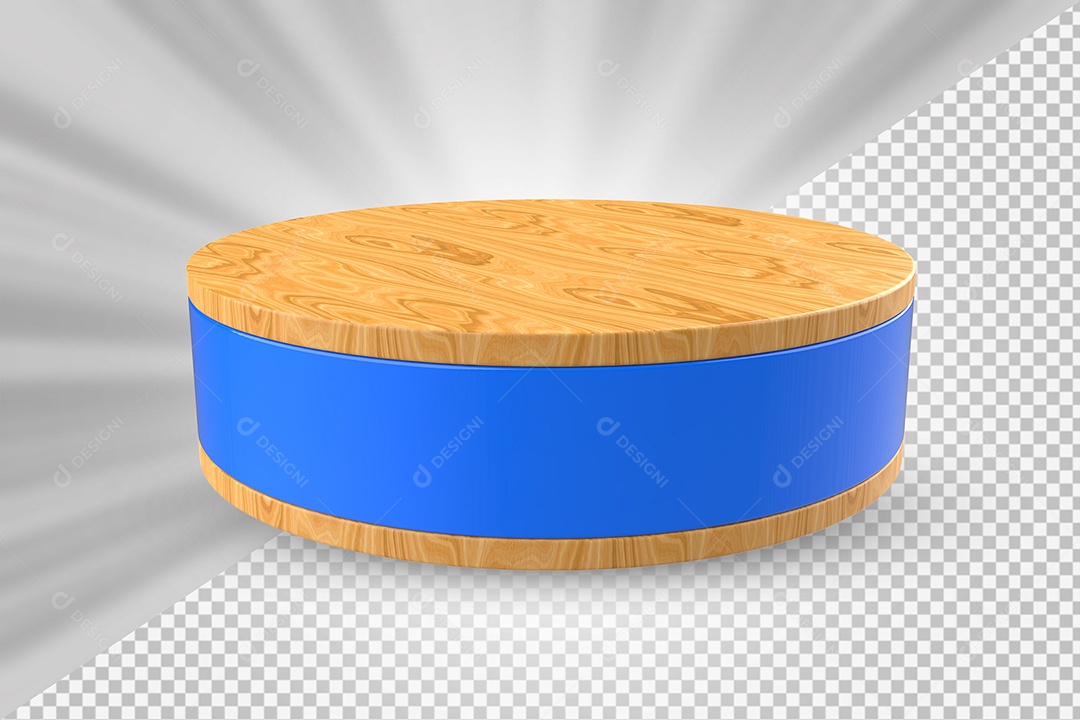 Elemento 3D Podium de Madeira Azul Para Composição PSD