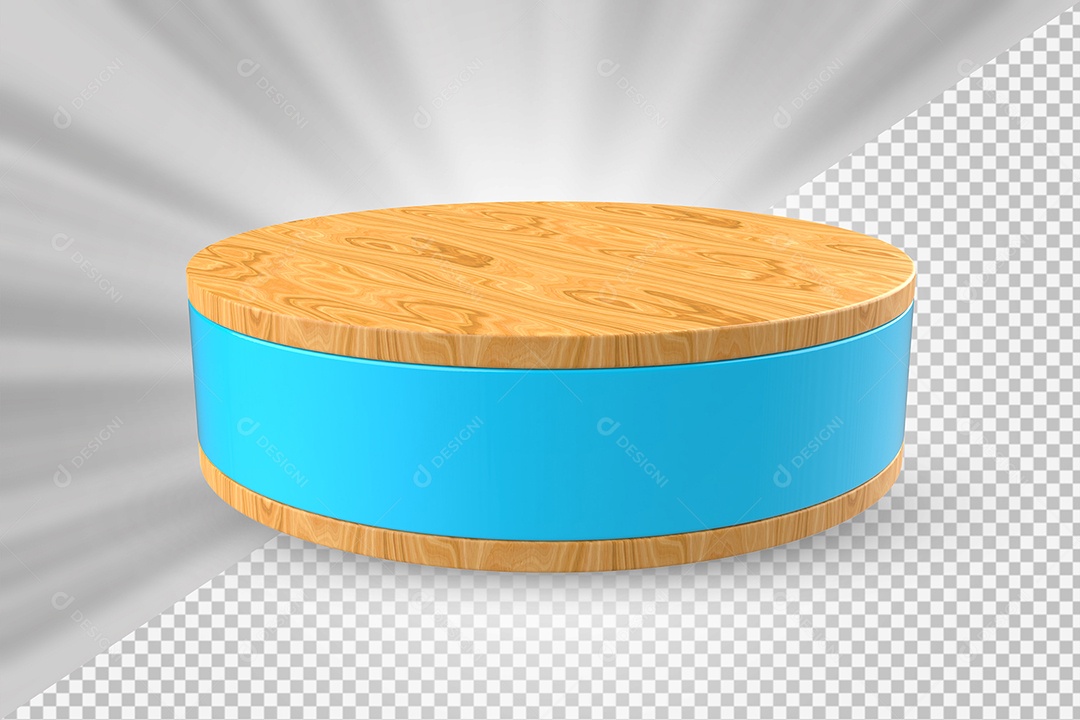 Elemento 3D Podium de Madeira Azul Para Composição PSD