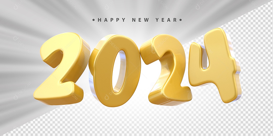 Feliz Ano Novo 2024 Amarelo Social Media PSD Editável