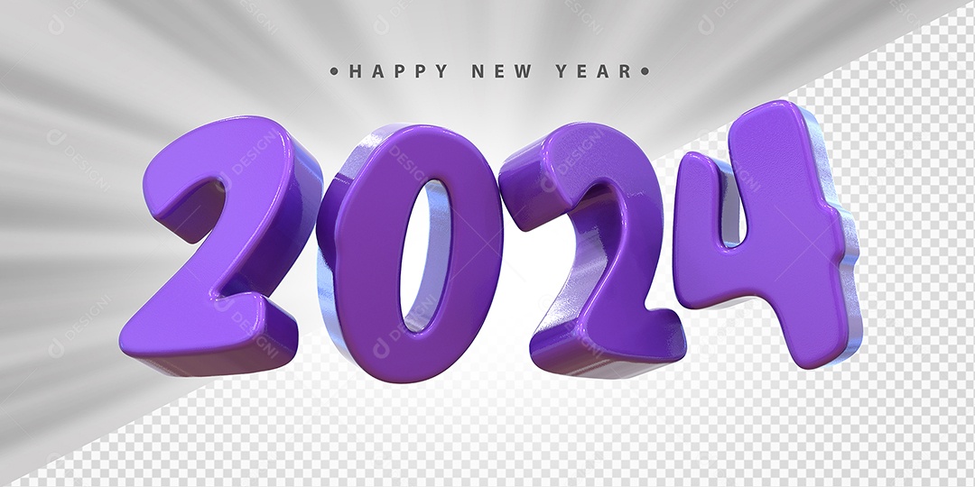 Feliz Ano Novo 2024 Roxo Social Media PSD Editável
