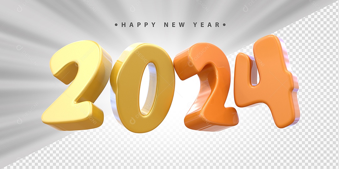 Feliz Ano Novo 2024 Amarelo e Laranja Social Media PSD Editável