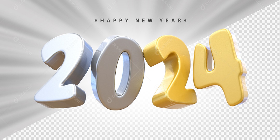 Feliz Ano Novo 2024 Branco e Amarelo Social Media PSD Editável