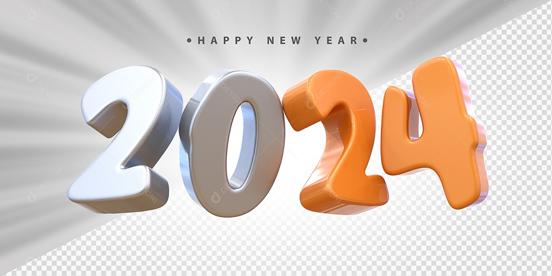 Feliz Ano Novo 2024 Branco e Laranja Social Media PSD Editável