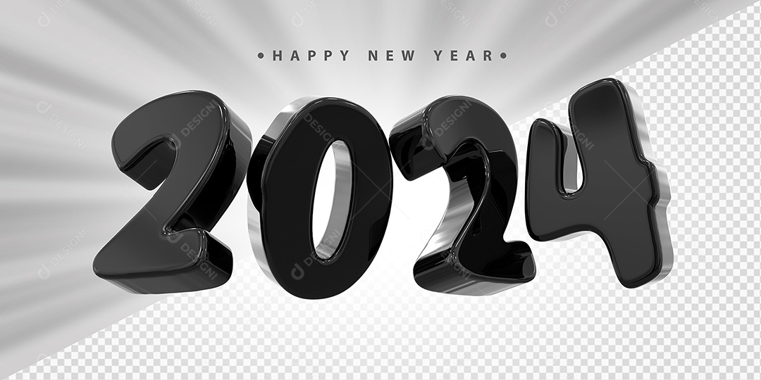 Feliz Ano Novo 2024 Preto Social Media PSD Editável