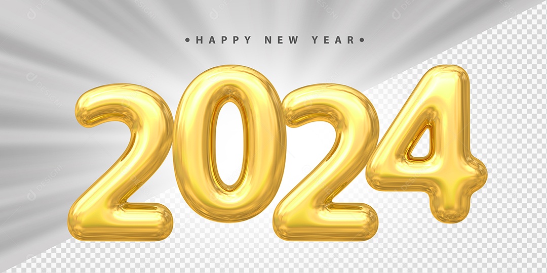 Feliz Ano Novo 2024 Amarelo  Social Media PSD Editável