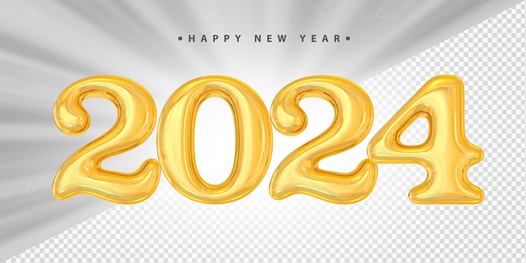 Feliz Ano Novo 2024 Amarelo Social Media PSD Editável