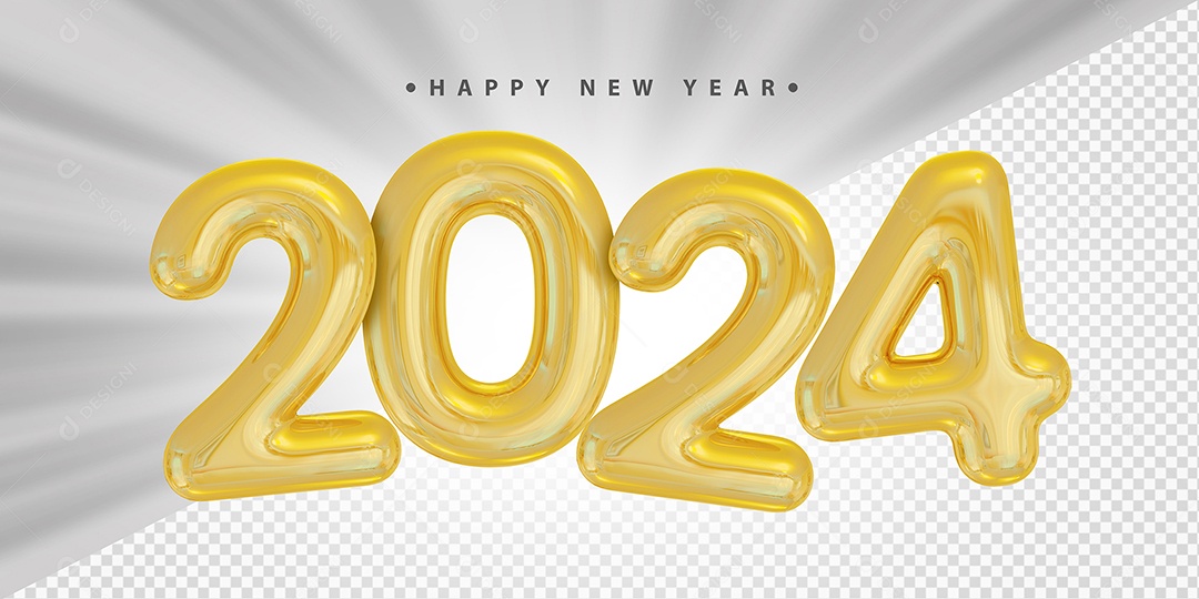 Feliz Ano Novo 2024 Amarelo Social Media PSD Editável