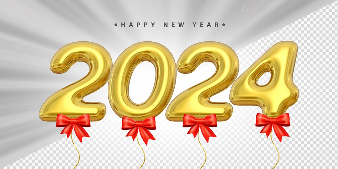 Feliz Ano Novo 2024 Amarelo e Vermelho Social Media PSD Editável