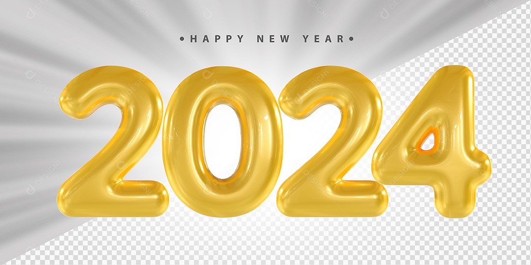 Feliz Ano Novo 2024 Amarelo Social Media PSD Editável