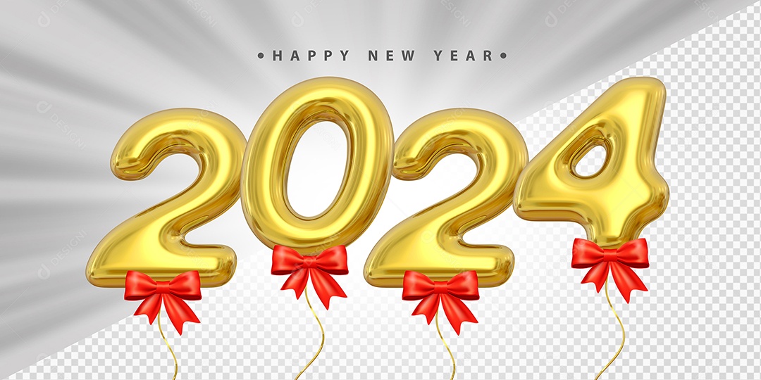 Feliz Ano Novo 2024 Amarelo e Vermelho Social Media PSD Editável