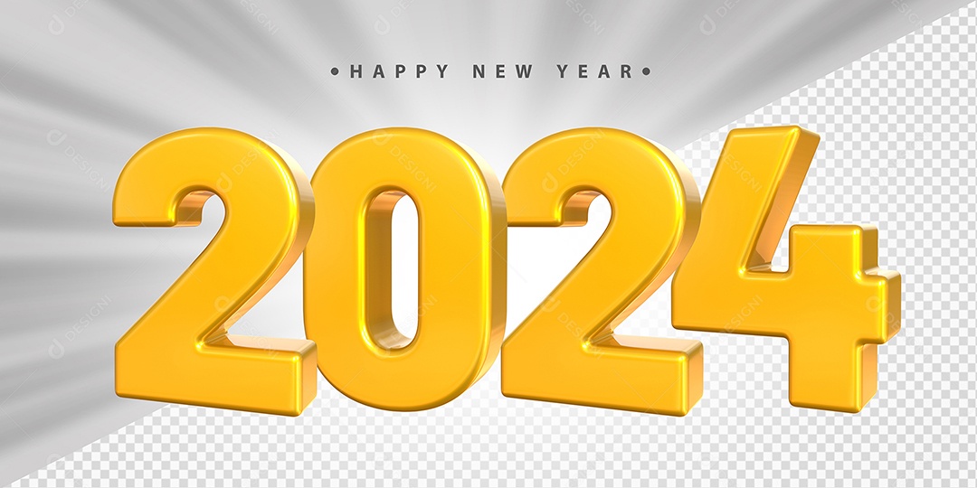 Feliz Ano Novo 2024 Amarelo Social Media PSD Editável