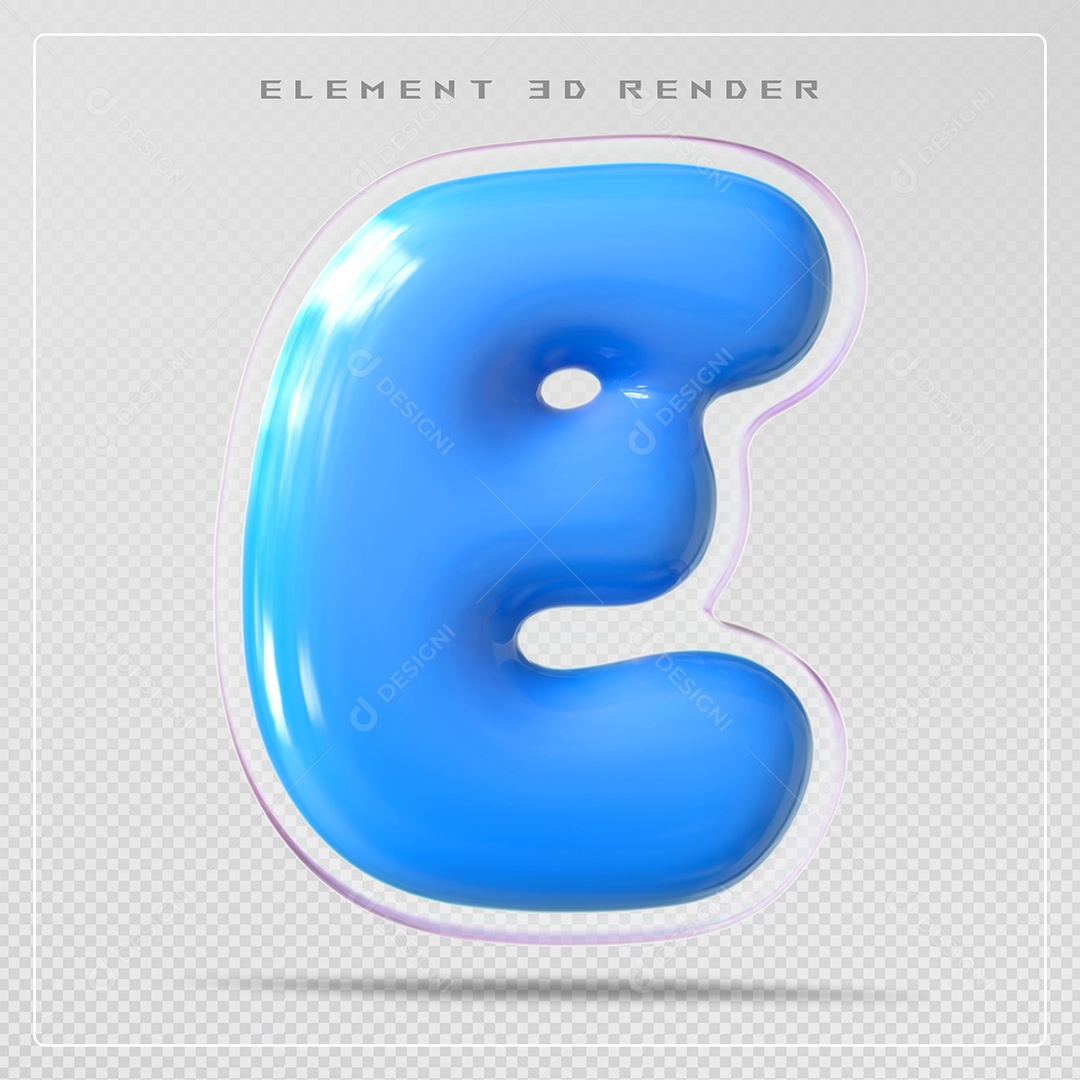 Elemento 3D Letra E Azul Para Composição PSD