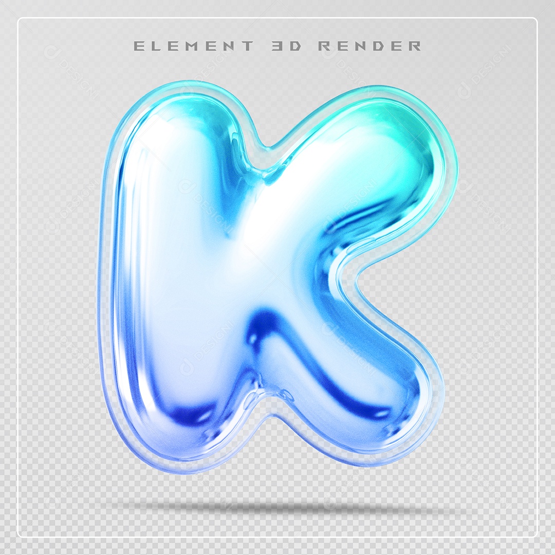 Elemento 3D Letra K Azul Para Composição PSD