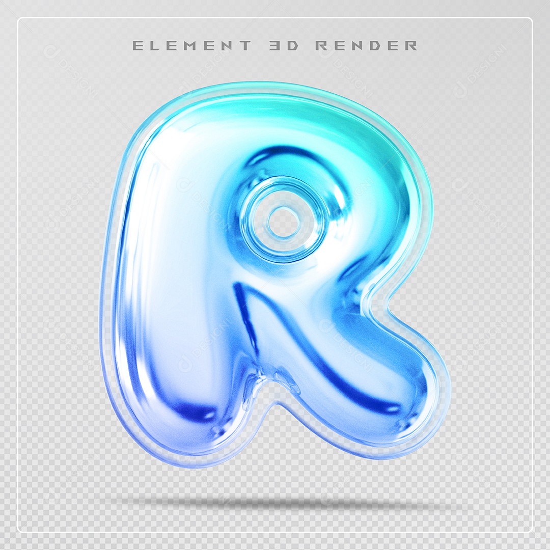 Elemento 3D Letra R Azul Para Composição PSD