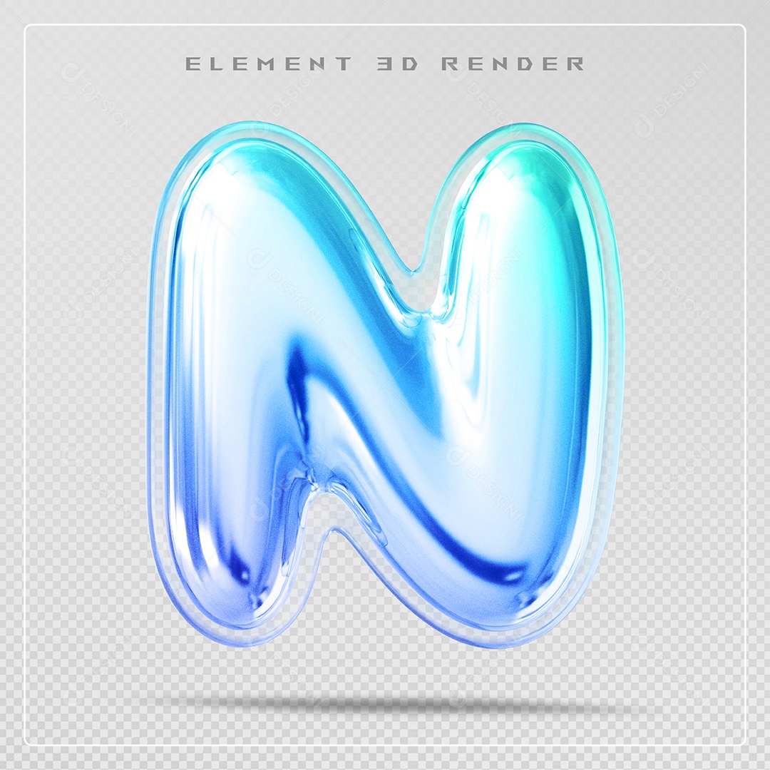 Elemento 3D Letra N Azul Para Composição PSD