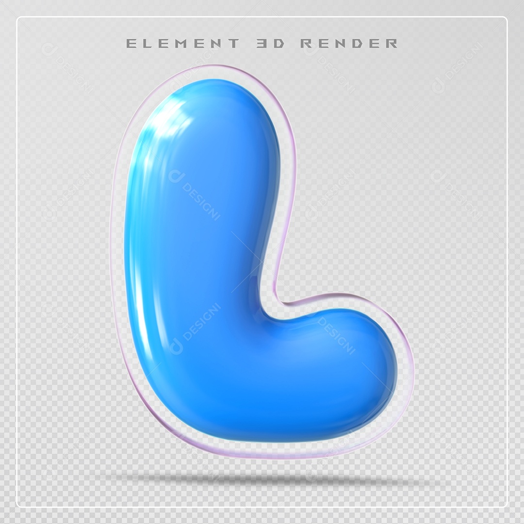 Elemento 3D Letra L Azul Para Composição PSD