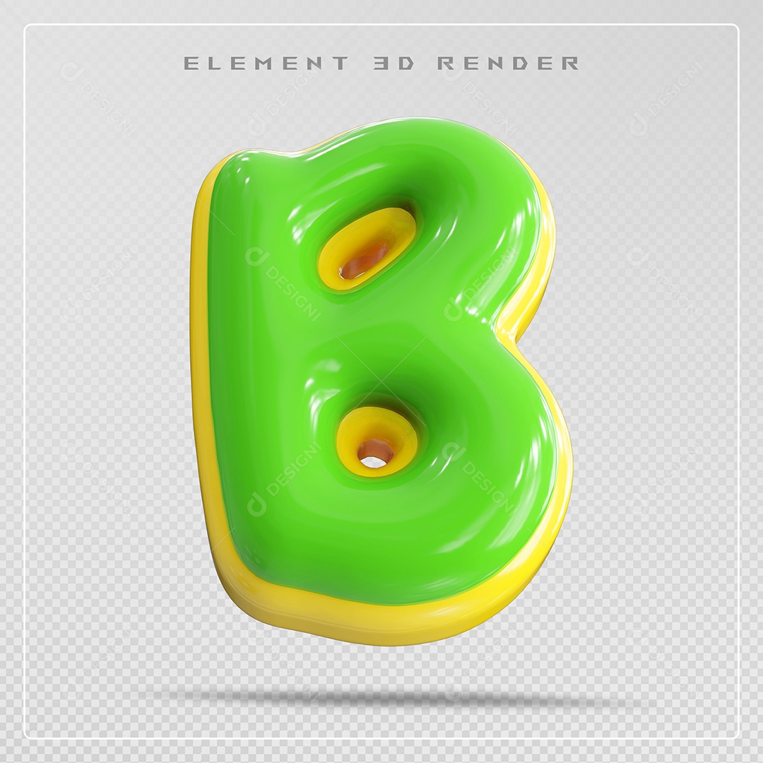 Elemento 3D Letra B Verde Para Composição PSD