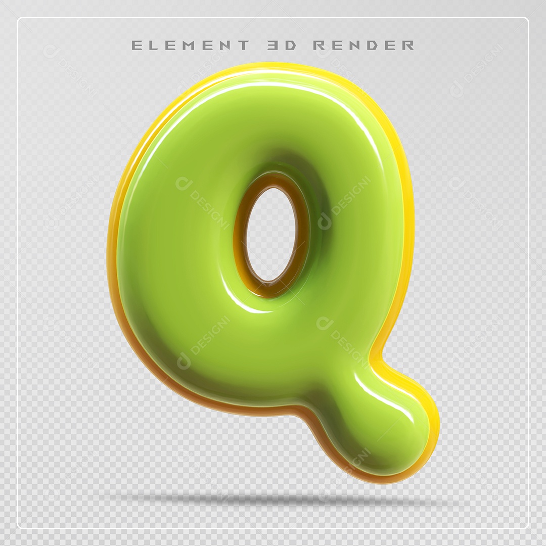 Elemento 3D Letra Q Verde Para Composição PSD
