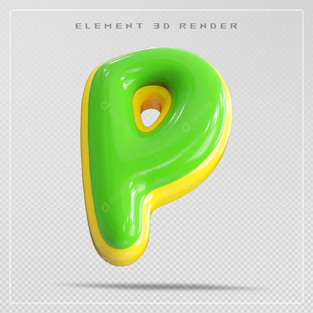 Elemento 3D Letra P Verde Para Composição PSD
