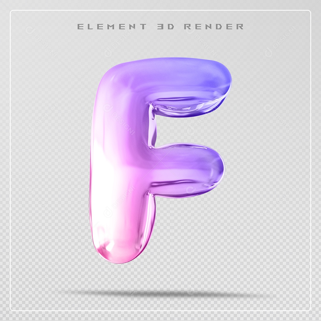 Elemento 3D Letra F Colorido Para Composição PSD