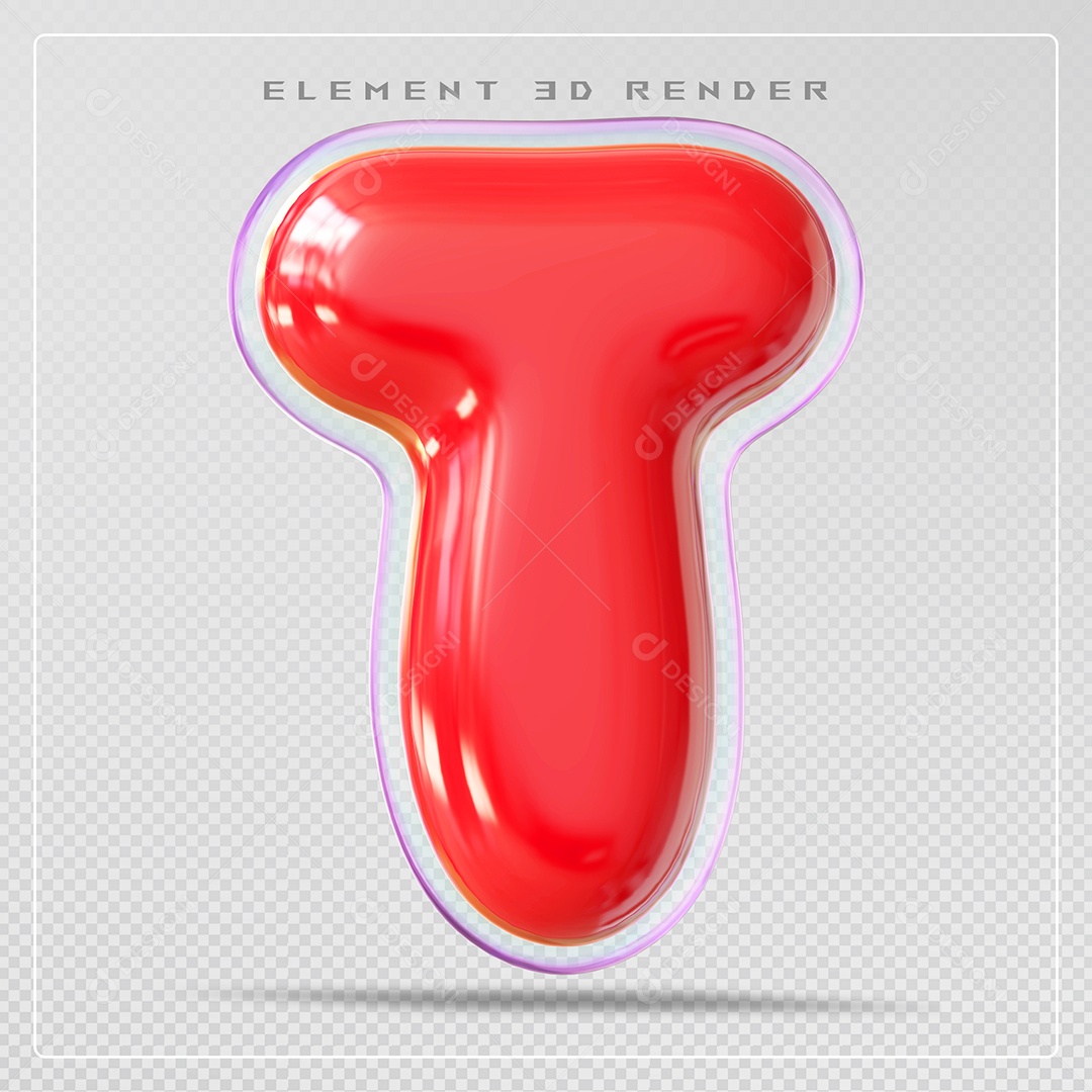 Elemento 3D Letra T Vermelho Para Composição PSD