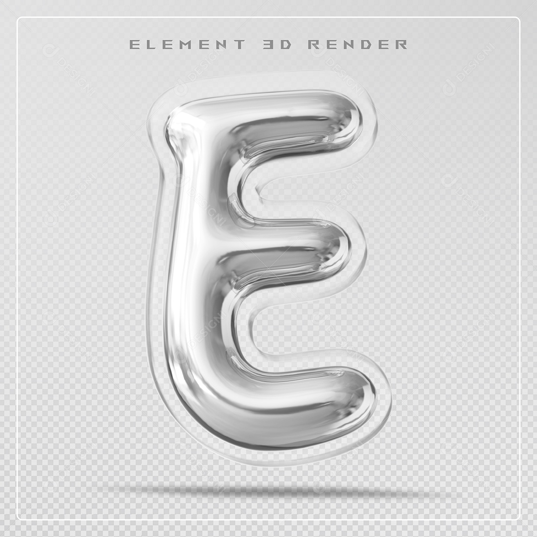 Elemento 3D Letra E Prata Para Composição PSD