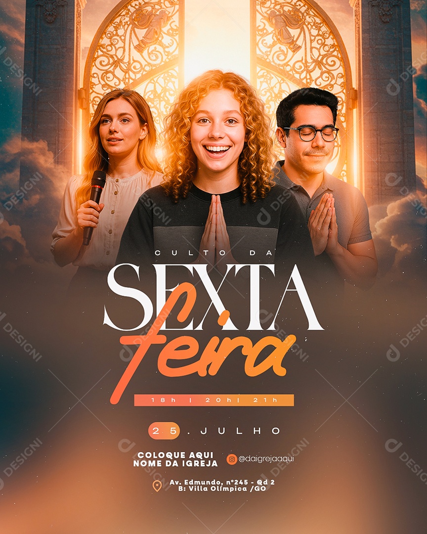 Flyer Gospel Culto Da Sexta Feira Social Media PSD Editável