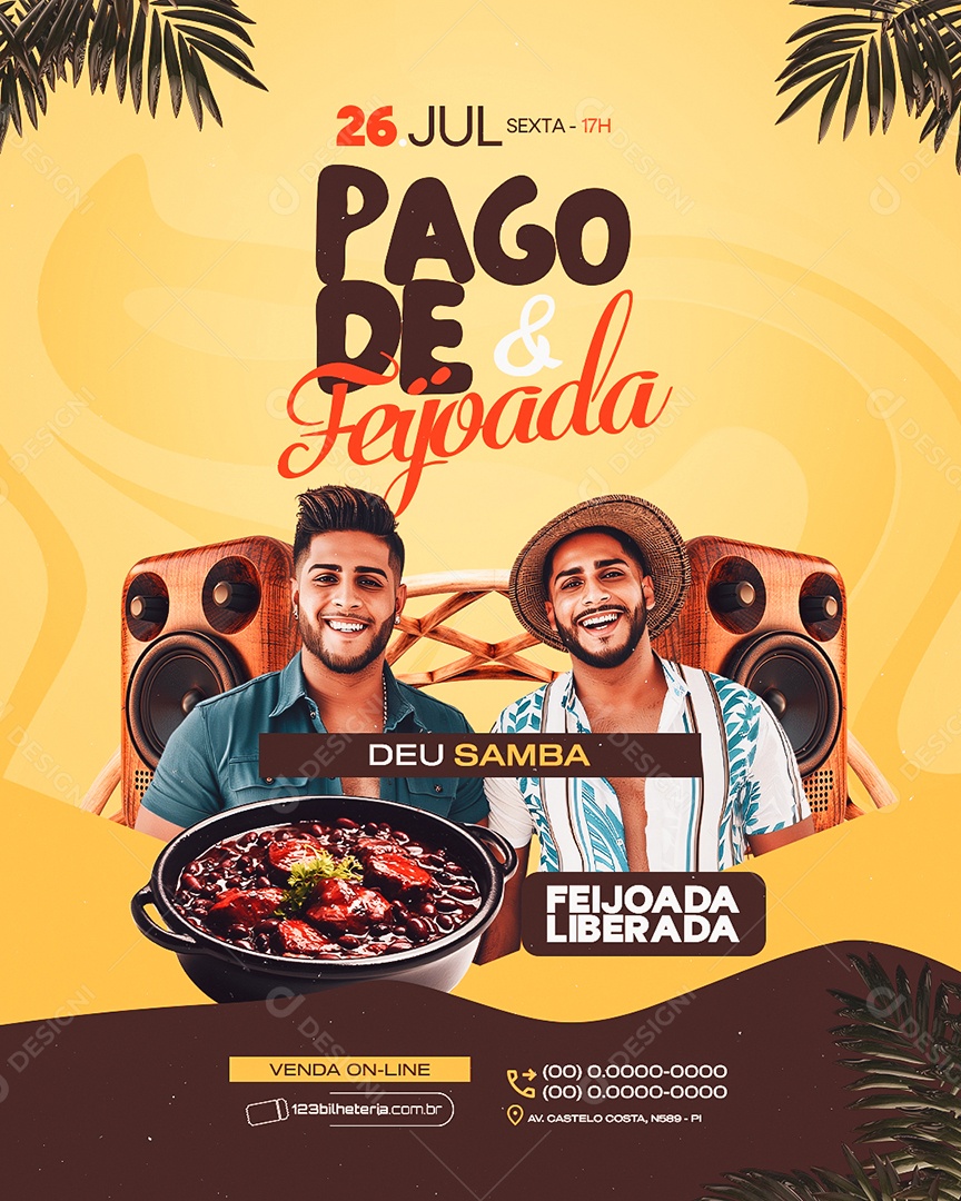 Flyer Pagode e Feijoada Deu Samba Social Media PSD Editável
