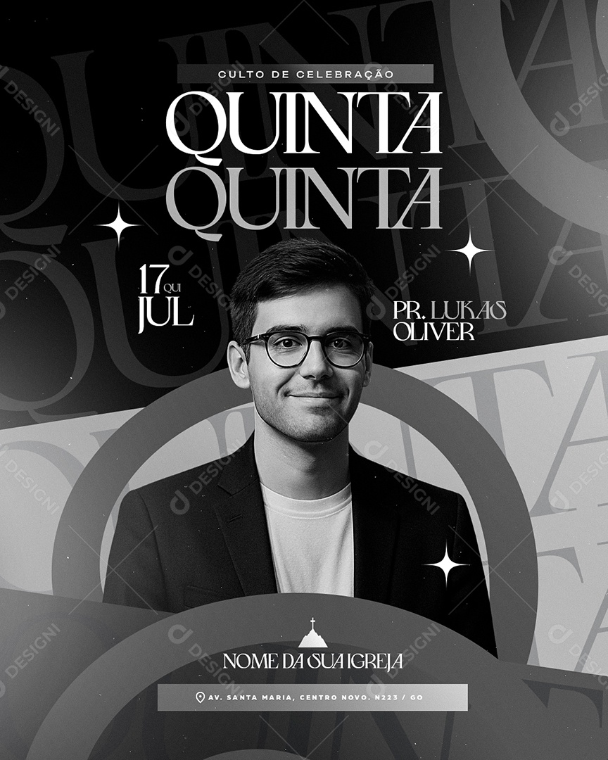 Flyer Gospel Culto De Celebração Quinta Social Media PSD Editável